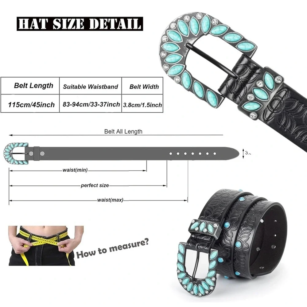 Black and Turquoise Embellished Women's Belt